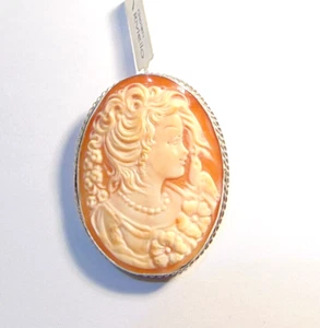 CAMMEO SPILLA  /  CIONDOLO CONCHIGLIA & ARGENTO 925 LAVORAZIONE  A MANO 50 mm - Imagen 1 de 2