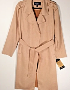 Rachel Roy Trench Coat Women LARGE Long MICROSUEDE Lined Belted Pockets - NEW - Picture 1 of 12