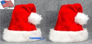 2 x Christmas Hat Cap Party Santa Claus Red Plush Xmas Headgear Costume - Picture 1 of 8