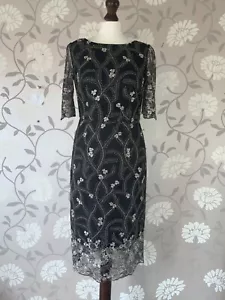 Monsoon size 10 Black Embroidered Lace Dress Midi Evening Occasion Wedding FAB! - Picture 1 of 21