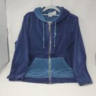 Vintage 90S Velour Zip-Up Hoodie Jacket Jason Maxwell Size Small Navy Blue/Teal