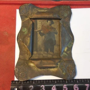 VINTAGE HAND MADE METAL FRAME & TIN TYPE PHOTO OF MAN WITH RIFLE - Picture 1 of 15