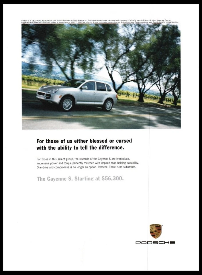 2004 Porsche Cayenne S silver SUV  ORIG. print ad-Vintage Man Cave Garage Decor - Image 1 of 1