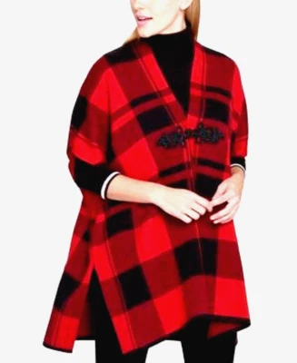 Poncho/envoltura para mujer Tommy Hilfiger rojo negro a cuadros búfalo, talla única Foto 1 de 4