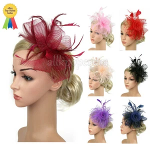 Women Fascinator Feather Hat Cocktail Tea Party Headband Lady Wedding Hair Clip - Picture 1 of 26