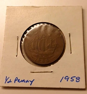 1958 GREAT BRITAIN 1/2 HALF PENNY ENGLISH CENT-#187 Free Shipping - Picture 1 of 4