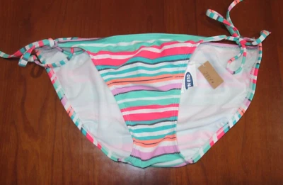 Parte inferior de bikini colorida azul marino antigua para mujer talla M rayas laterales con tiras 29794 nueva con etiquetas Foto 1 de 4