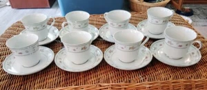 Set of 8 ABINGDON Fine China Japan Rose Pattern Cups and Saucers - Picture 1 of 4