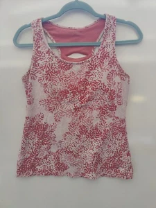 Danskin women's Pink/White Flower print racerback sports tennis golf Medium Tank - Picture 1 of 8