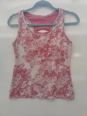 Danskin women's Pink/White Flower print racerback sports tennis golf Medium Tank - Image 1 of 4