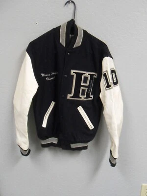 Chaqueta de banda universitaria para mujer pequeña chaqueta Letterman de lana y cuero Foto 1 de 4