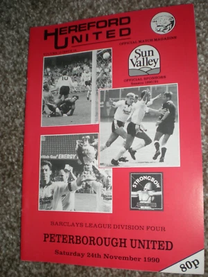 HEREFORD UNITED v PETERBOROUGH UNITED,24th NOV 90,NO WRITING,VERY GOOD CONDITION - Image 1 of 2