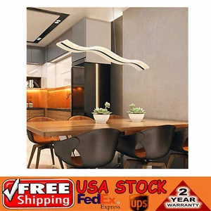 Modern LED Linear Wave Pendant Lamp Dining Room Hanging Chandelier Island Light - Picture 1 of 12