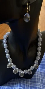 Vintage Glass And Drop  Crystal  Necklace and Earrings Stunning Set - Picture 1 of 10
