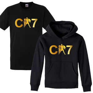 CR7 Celebration Ronaldo Soccer kids Gold Print football Hoodie T shirt Boys Girl - Picture 1 of 5