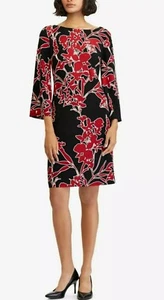 NWT Womens Lauren Ralph Lauren Floral Flair Sleeve Dress Black Red Cream 4 - Picture 1 of 12