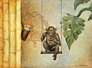 1980's MODERN ILLUSTRATOR MARIE FREDERIQUE Sd ORIGINAL M/M "MONKEY I" SURREALISM - Picture 1 of 11