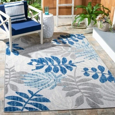 Nueva Alfombra 3x5 Exterior Azul Cabaña Impermeable Floral Patio Alfombra Área Plástico Foto 1 de 4