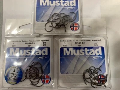 MUSTAD CIRCLE HOOK-39944-BN-1 SIZE-3PACK(10EACH) CIRCLE HOOK-POINT BENT IN - Image 1 of 3