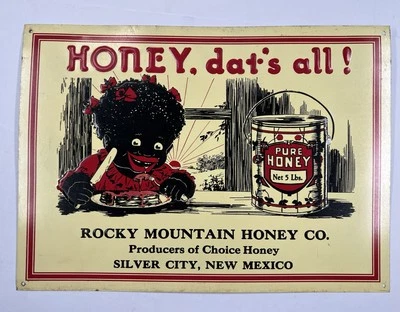 Cariño, dat's all! "Letrero publicitario niña Rocky Mountain Honey metal 10x14""" Foto 1 de 4