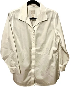 Chicos 女式卷筒袖纽扣棉质衬衫上衣,白色,尺寸 2 L — 第 1/4 张图片