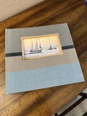 НОВЫЙ синий полоски холст морской тематики веревки фотоальбом держит 100 4 «X 6» фотографии - Изображение 1 из 4