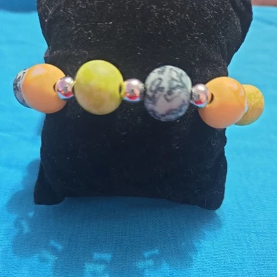 Pulseira Fashion Amarela, Verde Claro, Cinza, Cor Prata Beeds Stritch  - Imagem 1 de 3