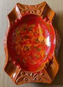 Large Ashtray California Originals 123 Made In USA Red/Yellow/Brown Glaze - Picture 1 of 11