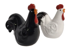 Porcelain Rooster and Hen Salt & Pepper Shakers Chickens - Picture 1 of 6