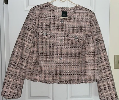 Women’s Wild Fable Size XXL Boucle Tweed Pink Boxy Blazer Jacket Rhinestones EUC - Image 1 of 4