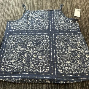 Sonoma Tank Top Womens XL Blue Flower Print Floral Square Neck Cami Summer Linen - Picture 1 of 7