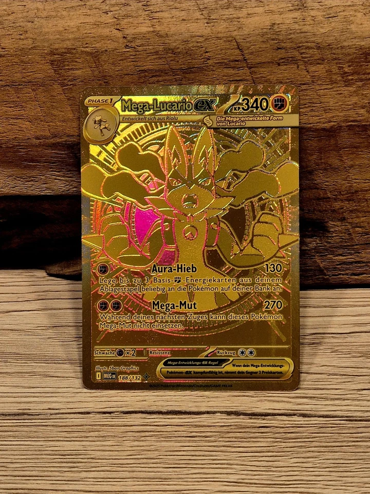 Pokemon Mega-Lucario Ex 188/132 Gold Mega Entwicklung Deutsch NM  - Bild 1 von 1