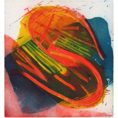 WILLIBRORD HAAS AQUATINTA ABSTRAKT ROT GELB SYLVESTERSCHWAN BERLIN VP: 400€* - Bild 1 von 4