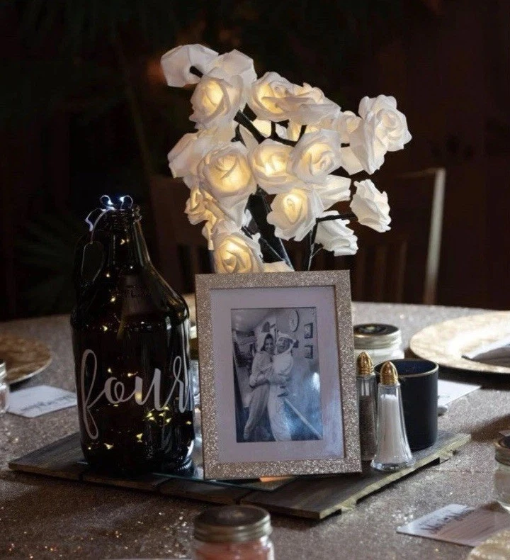 LED Artificial White Rose Tree Table Lamp Night Light Battery Operated - Image 1 of 4