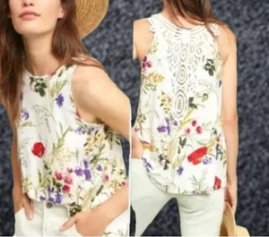 Anthropologie Akemi + Kin Sleeveless Floral Top Crochet Back Swing Tank Top M - Bild 1 von 17
