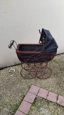 Grand Landau ancien en bois  et métal pour poupée ancienne  fin XIXème - Photo 1/4