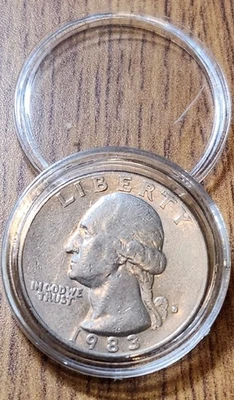 Vintage 1983D Washington Quarter–RARE Distorted/Filled Mint Mark Error - Image 1 of 2