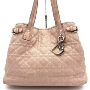 Christian Dior Hand Bag Tote Bag cannage Pink Canvas Charm Logo From Japan - Picture 1 of 24