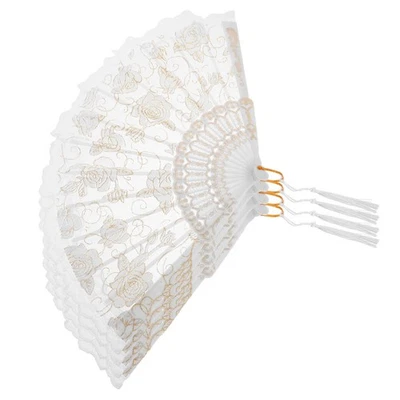  4pcs Hand Fan: Rose Lace Folding Handheld Fan - Chinese Plastic Foldable Prop - - Bild 1 von 4