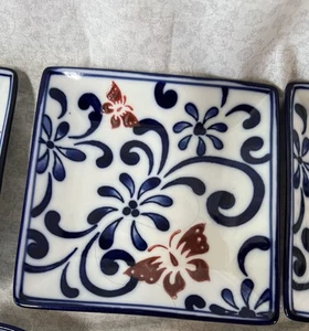Pier 1 Butterfly Blossom 5” ¡Juego de 6 platos cuadrados pintados a mano!!💖 - Imagen 1 de 8