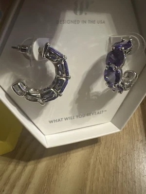 Bomb Party "Say It's True" ¡Aros! Pendientes topacio púrpura circonita cúbica chapados en rodio Foto 1 de 4