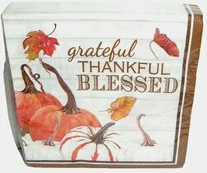 THANKSGIVING Dessert Napkins ~BLESSED PUMPKINS ~ 36 ct. ~ 2 Ply~9 4/5" x 9 3/4" - Picture 1 of 1