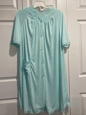 Conjunto de Camisón Bata Shadowline Talla S Nylon Encaje Floral Midi Aqua Foto 1 de 4