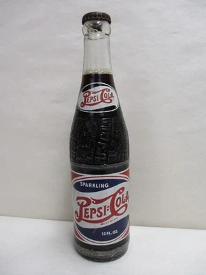 Botella Pepsi Cola vintage de los años 50 de 12 oz sin abrir vidrio original brillante Foto 1 de 4