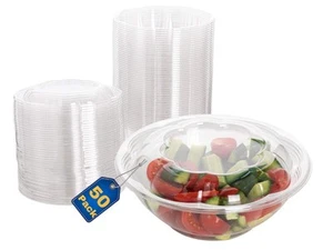 Disposable Plastic Salad Bowls with Airtight Lids (Pack of 50-24 oz) Ideal fo... - Picture 1 of 7