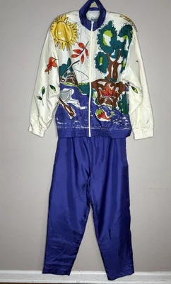 Traje de chándal vintage años 90 Oleg Cassini colorido seda 2 piezas para mujer mediano Foto 1 de 4