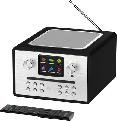 CD radio internet. DAB+, BT, telecomando, Majority Homerton 2, nero, NUOVO