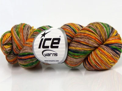 Orange Green Beige + Hand Dyed Sock Merino Wool Yarn 68870 Ice Yarns 100gr 360yd - Image 1 of 4