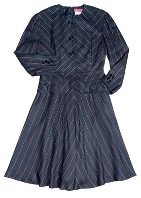 Rare Vintage Oscar de la Renta Womens Long Sleeve Chevron Dress Black Size 8 - Image 1 of 4