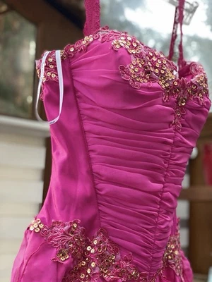 Catwalk Collection Pink Corset Gown – Embellished Ruffled Dress Size L - Image 1 of 4